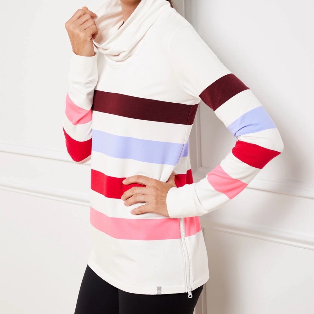Talbots Women's Petites XLP Striped French Terry Half Zip Pullover